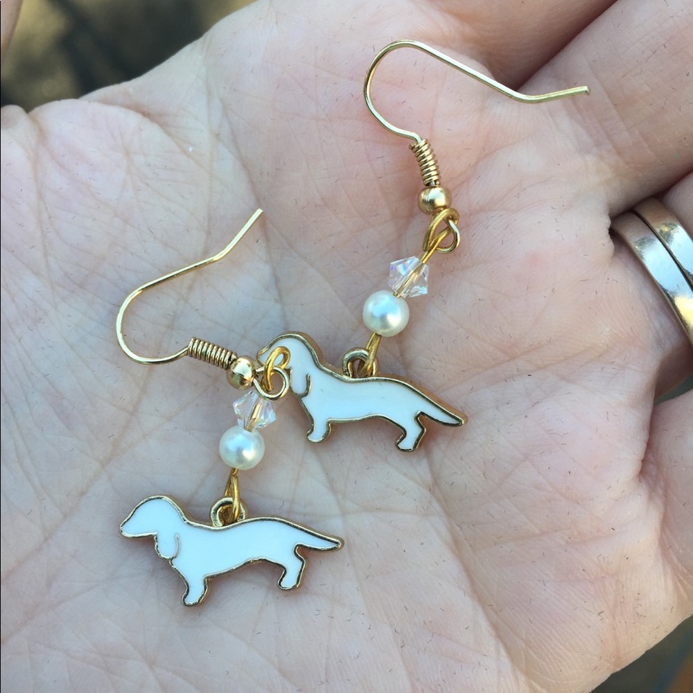 White dachshund earrings